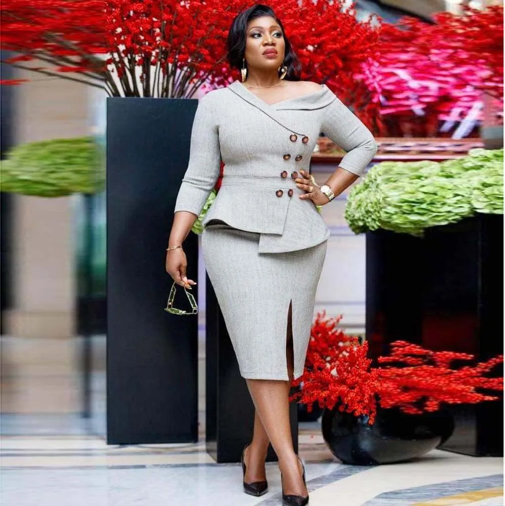 

Commuter Dress Fashion Professional Women's Clothing Irregular Collar Asymmetrical Elegant Dress Office Lady Work Wear African