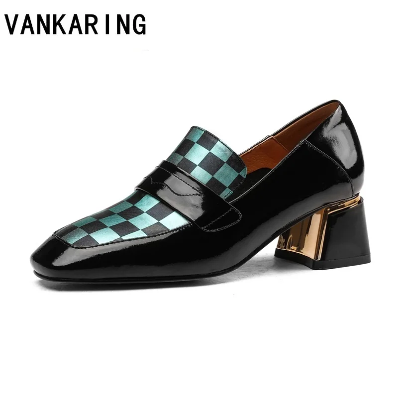 

new fashion print leather shoes woman pumps high heels shoes woman square toe fashion cut-outs shoes casual party dress OL shoes
