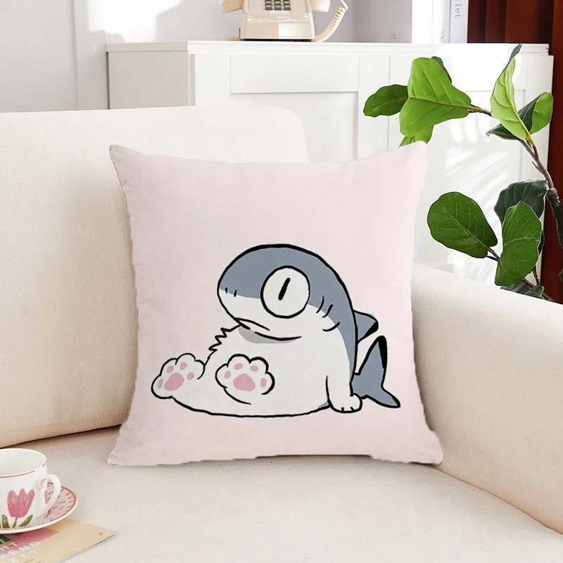 

Duplex Printed Pillow Covers Cute Sharkitty Decorative Cushions Cover for Sofa Pillows Decor Home Short Plush Pillowcase Cushion