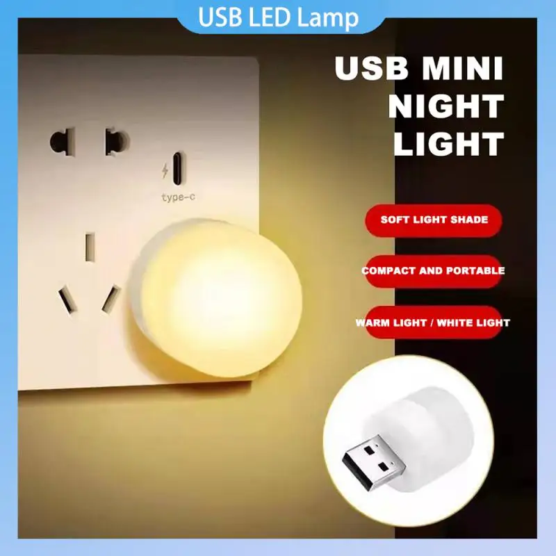 

USB Night Light Mini LED Night Light USB Plug Lamp Power Bank Charging USB Book Lights Small Round Reading Eye Protection Lamps