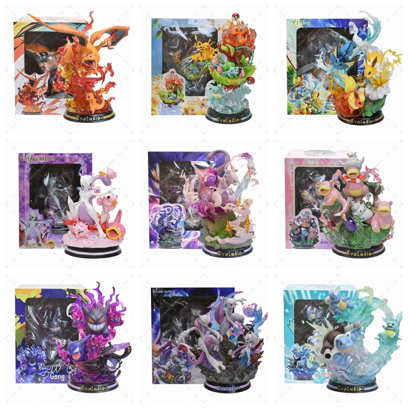 

Pokemon Led Light Special Effects Figure Mewtwo Raichu Charizard Dragonite Venusaur Gengar Three Form Evolution PVC Model Toys