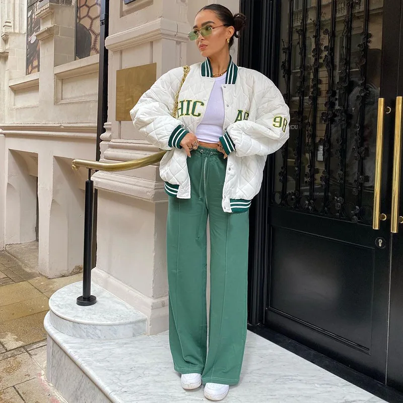 Fashion Letter Embroidered Single Breasted Medium Jacket Baseball Suit Female Trendy Women Coats Padded Bomber Jackets 2022