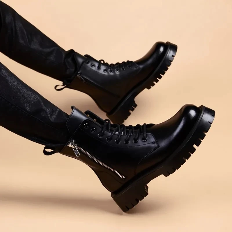 

Men's Youth Fashion Versatile Leisure Spring And Autumn Leather High Top Short Boots Trend Increased Lace Up Pointed Men's Boots