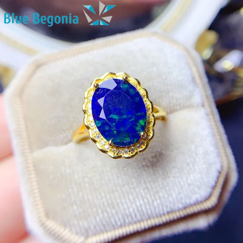 

Женское кольцо из серебра 925 пробы с натуральным черным опалом, 10 х14 мм