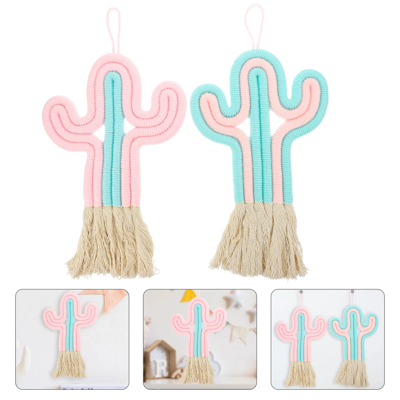 

2pcs Cactus Designed Tapestry Hand-made Woven Pendant Home Wall Hanging Carpet