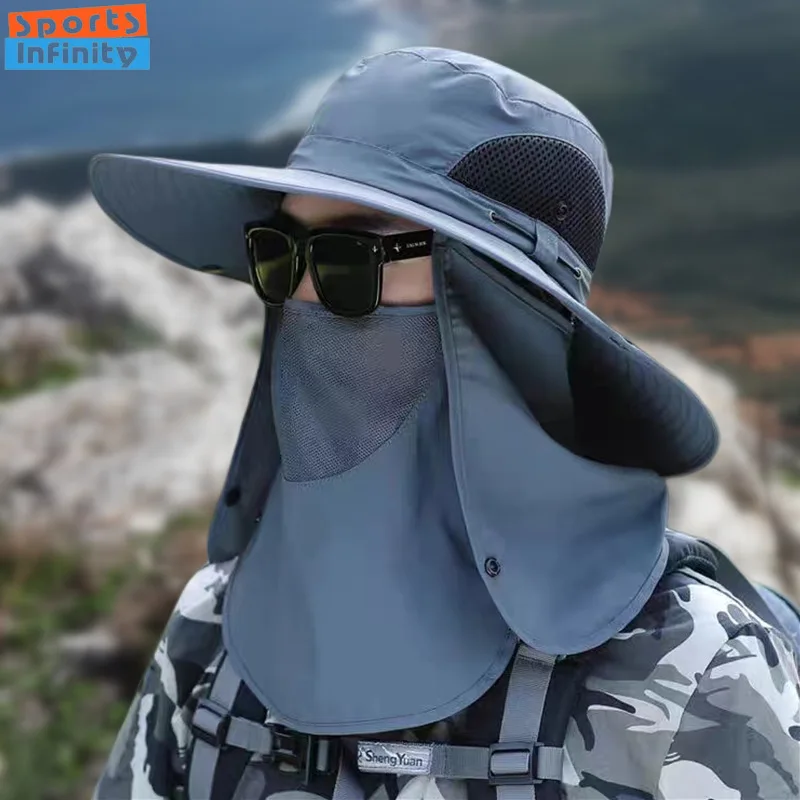 

New Men Sunshade Hat Big Eave Mountaineering Hat Mask Fishing Hat Outdoor Work Hiking Climbing Sun Protection Detachable Sun Hat