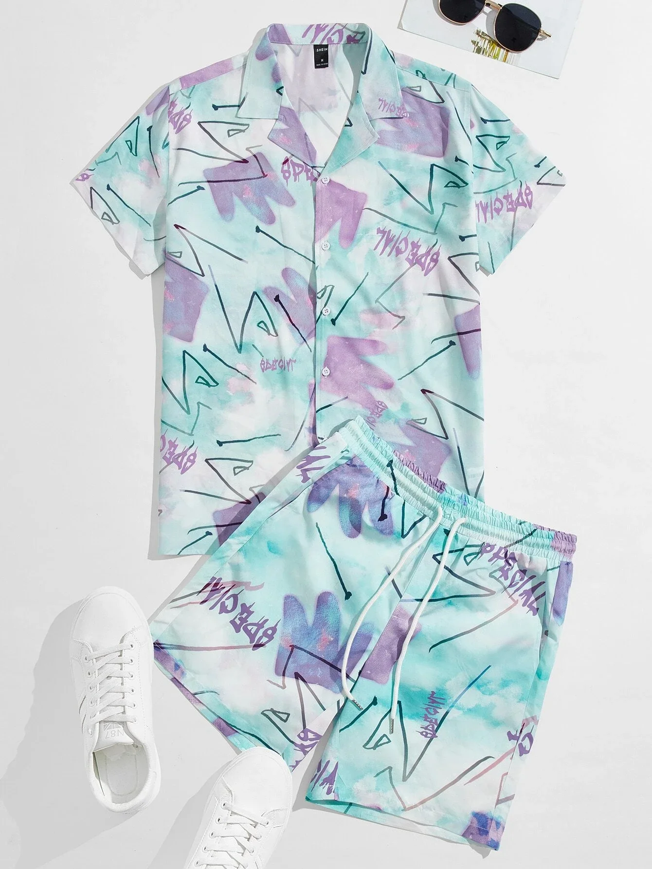 

Костюм мужской Камуфляжный из 2 предметов, спортивная одежда с короткими рукавами, Модный повседневный свободный костюм в стиле пэчворк, фу...