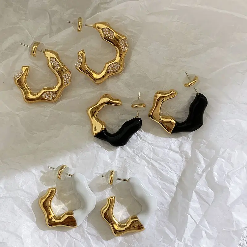 

Wave Shaped Irregular Earrings Valentines Day Gift Jewelry Fashion Gold Plated