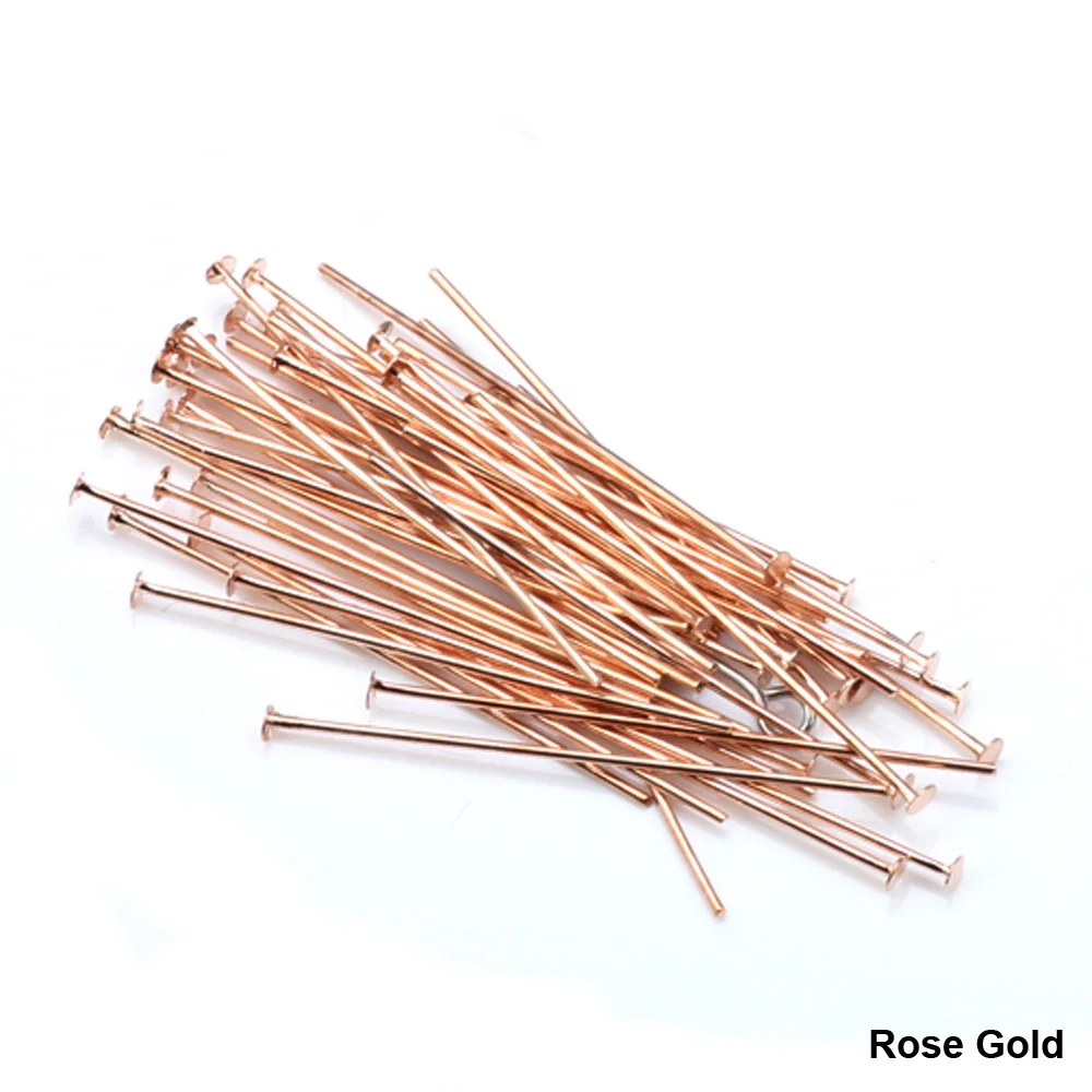 200 шт./компл. 35 мм Диаметр 0,6/0,8 мм Плоские головки булавок KC Gold/Bronze/Rhodium/Rose Gold Headpins для создания ювелирных изделий и ремесел DIY.