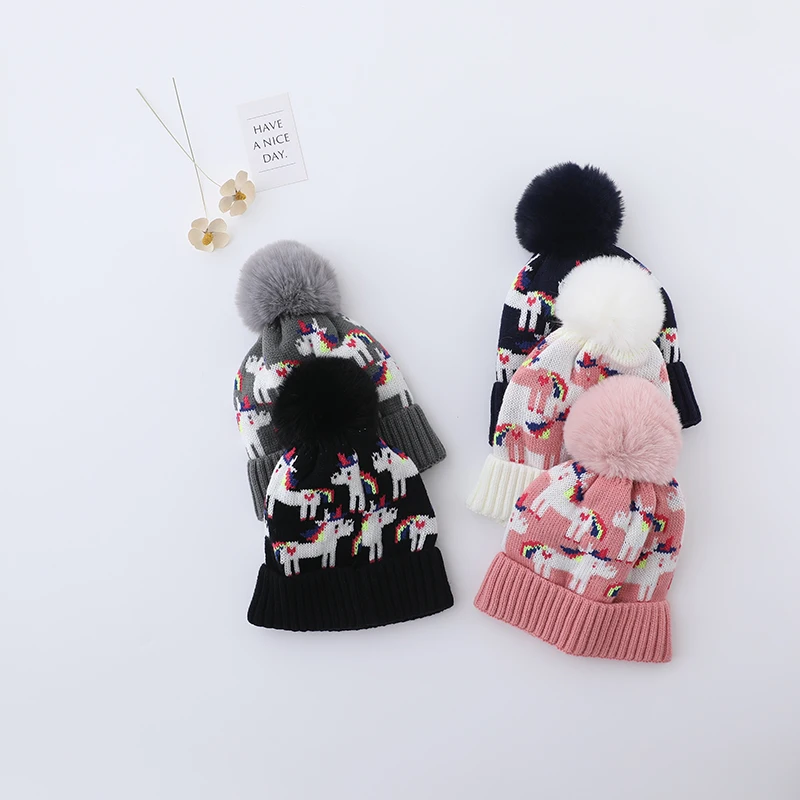 

Autumn And Winter Children's Windproof Warm Knitted Hat Super Cute Cartoon Animal Pattern With Fluff Ballsoft Pullover Cap