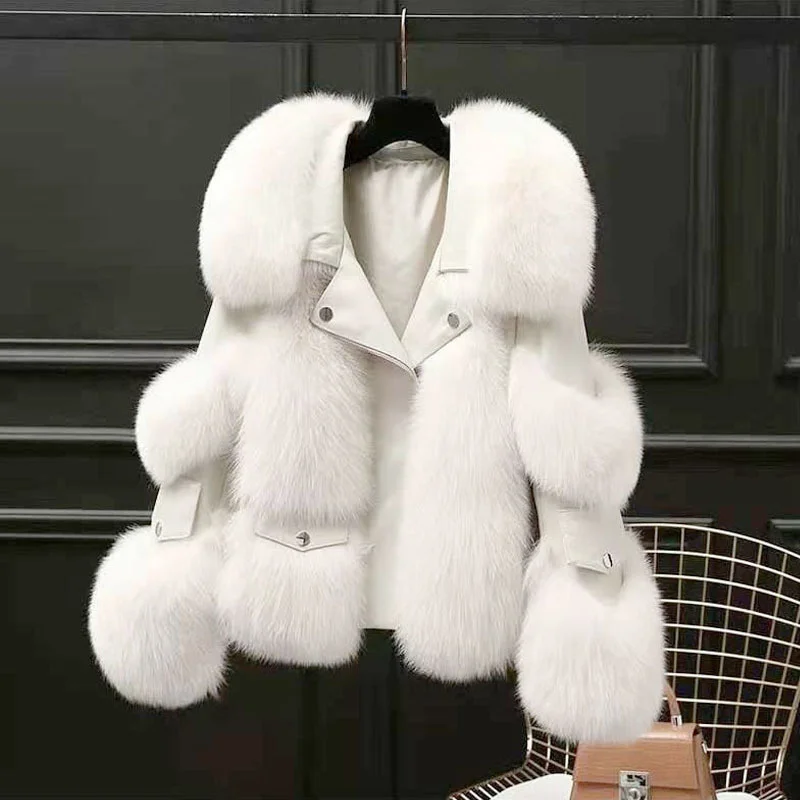 Women's Jacket Faux Fur Coat Winter Women Short Warm Thick Fox Fur Leather Jacket Coat Vests Raccoon Fake Fur Coat