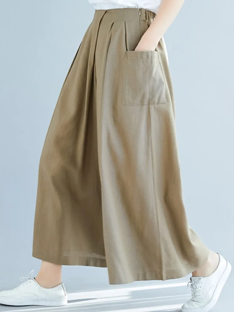 Женские широкие брюки с высокой талией, Новое поступление 2023, весенние Свободные повседневные брюки до щиколотки в винтажном стиле из хлопка и льна, B2302