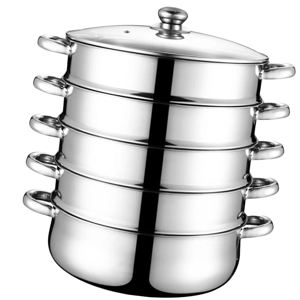 

Steamer Pot Cooking Steam Steaming Stainless Cookware Steel Soup Food Vegetable Basket Pan Large Metal Kitchen Stock Lid Seafood