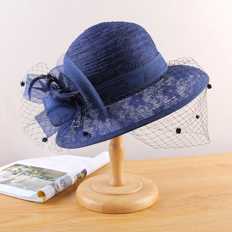 

Summer Female Veils Fedoras Hat Brim Black Organza Hats Vintage Floral Design Wedding Dress Woman Kentucky Derby Fascinator Hat
