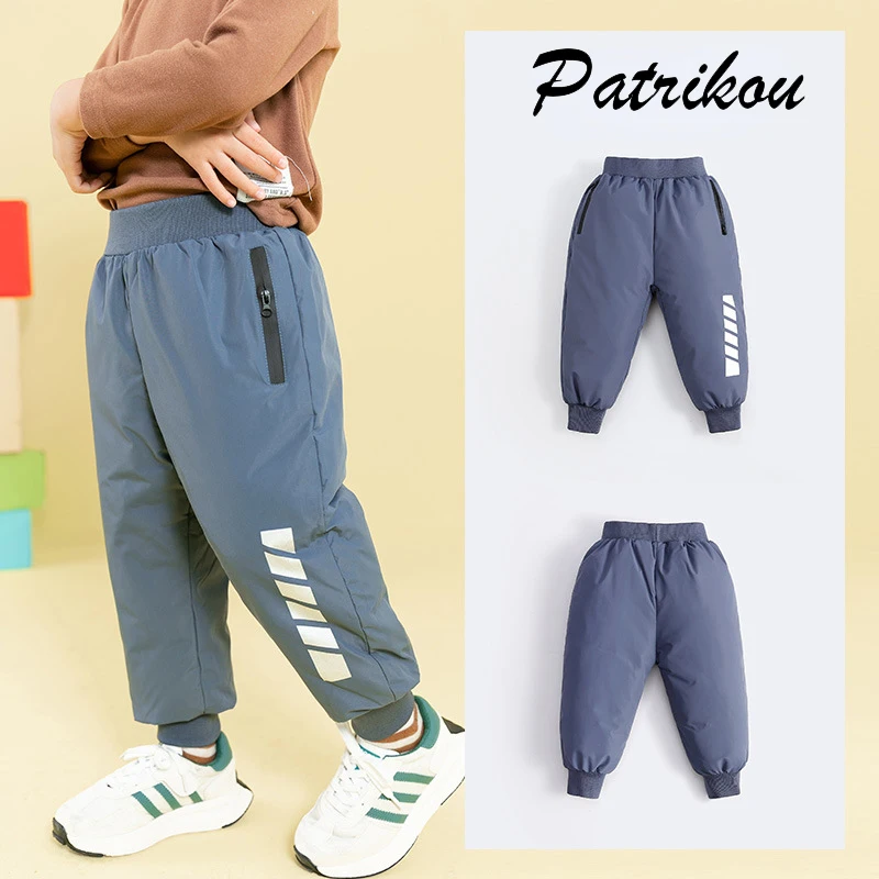 

Winter Warm Solid Kids Down Pants Boys Loose Sweatpants 2-10Y Young Children Casual Clothing Autumn Girls Elastic Waist Trousers