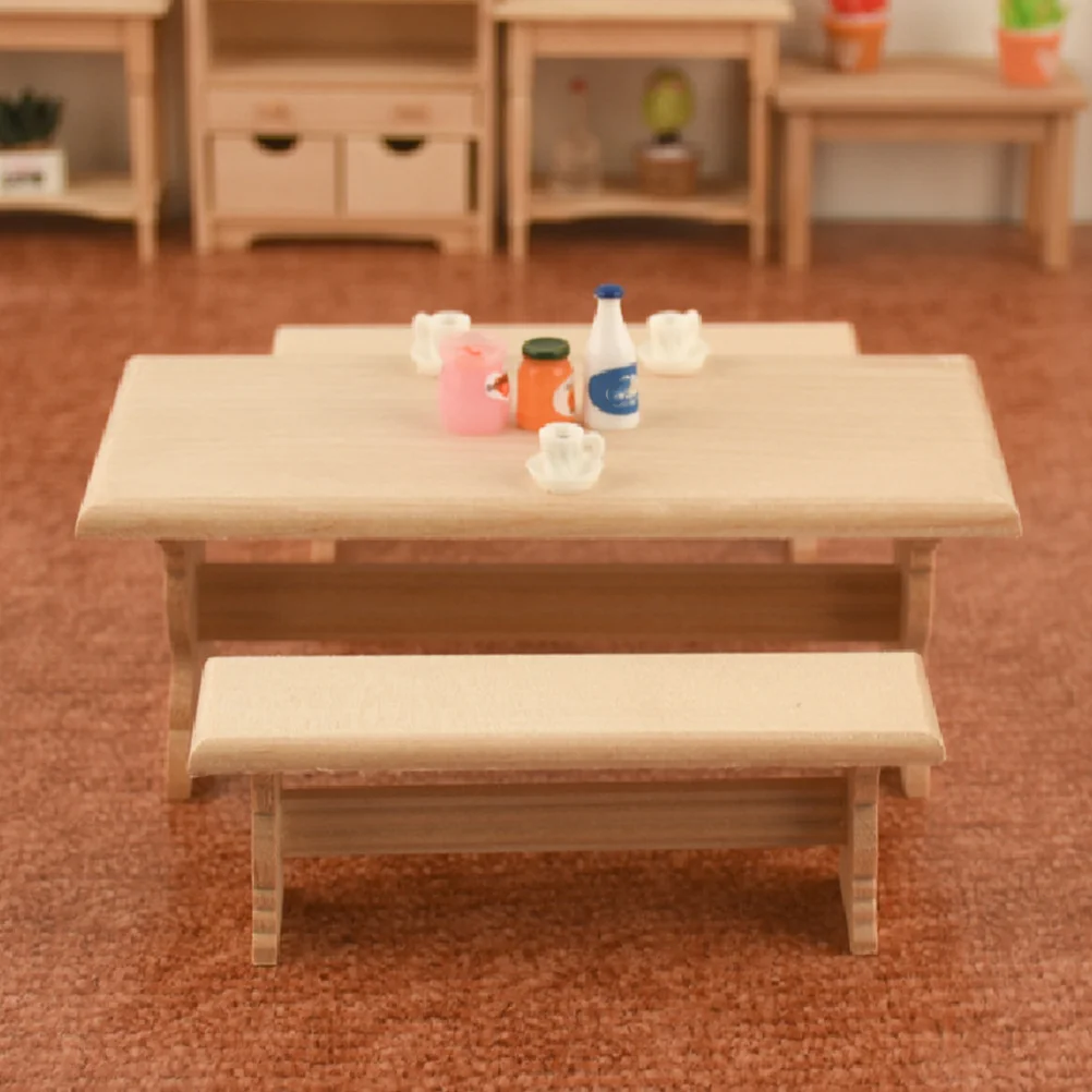 

Wood Trim Long Table Mini House Decor Micro Furniture Kids Toy Photo Miniature Bench Model Dolly Accessories Wooden Child