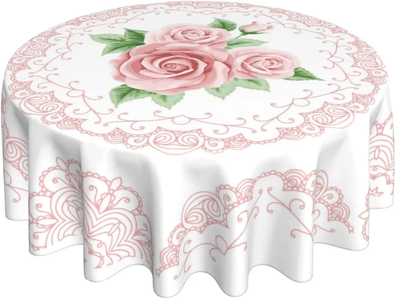 

Pink Floral Round Tablecloth 60 Inch Ruitic Flower Table Cloth Waterproof Fabric Modern Table Decor for Holiday Party Wedding
