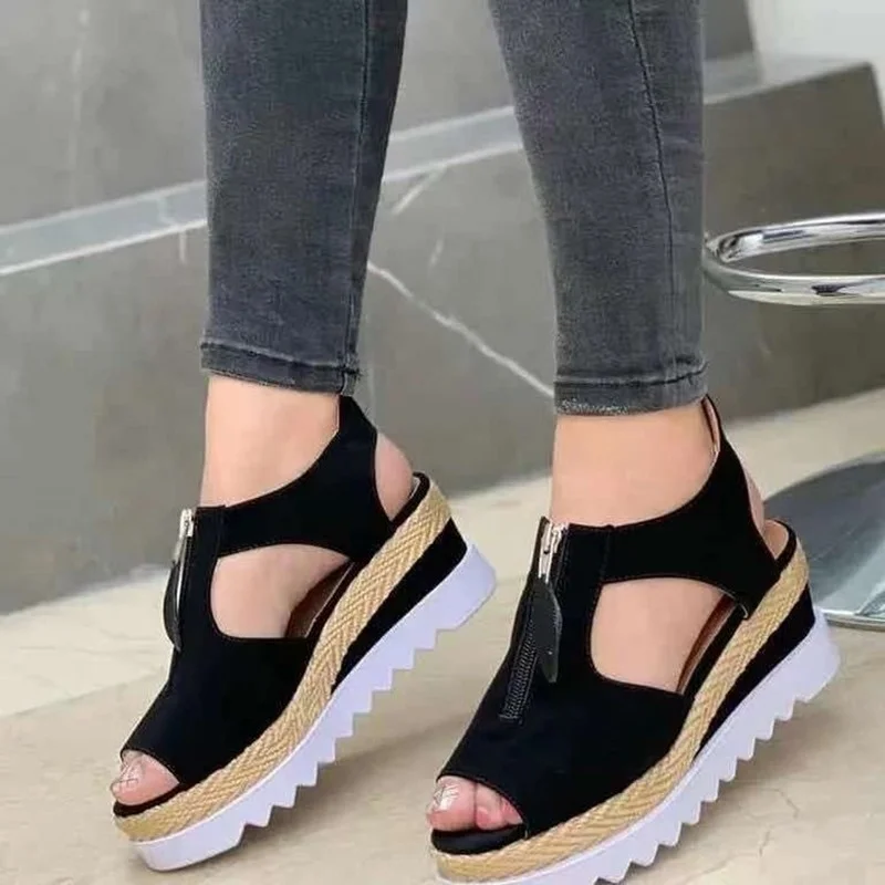 

2022 Fashion Chaussure Femme Summer Sandals Women Solid Color Open Toe Casual Ladies Flats Non-Slip Zipper Vintage Female Shoes