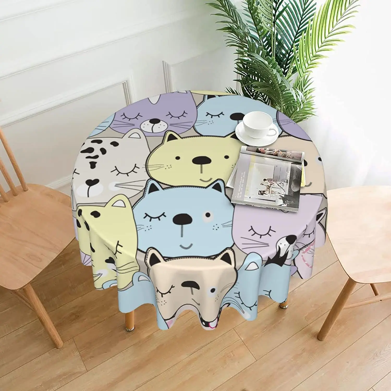 

Cat Cartoon Round 60 Inch Table Cover Polyester Stain and Wrinkle Resistant Table Cloth for Kitchen Dining Coffee Party
