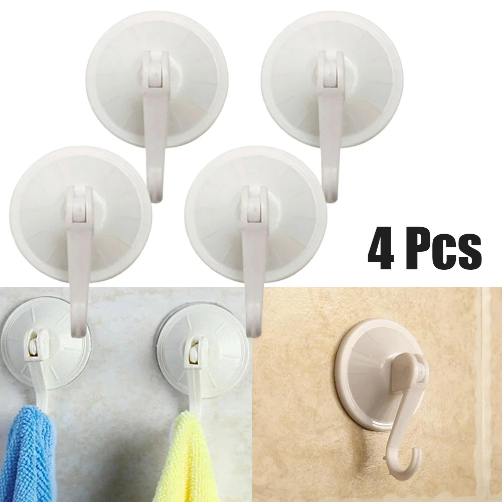 

4PCS Powerful Suction Cup Hook Bathroom Hook Door Hook Self-adhesive Wall Hanging White Window Frame Mirror Metal Surface Sturdy