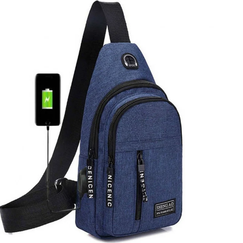 Fashion USB Charging Men's Chest Bag Sports Travel Crossbody Bags Waterproof Male Shoulder Messenger Bag Casual Sling Bag