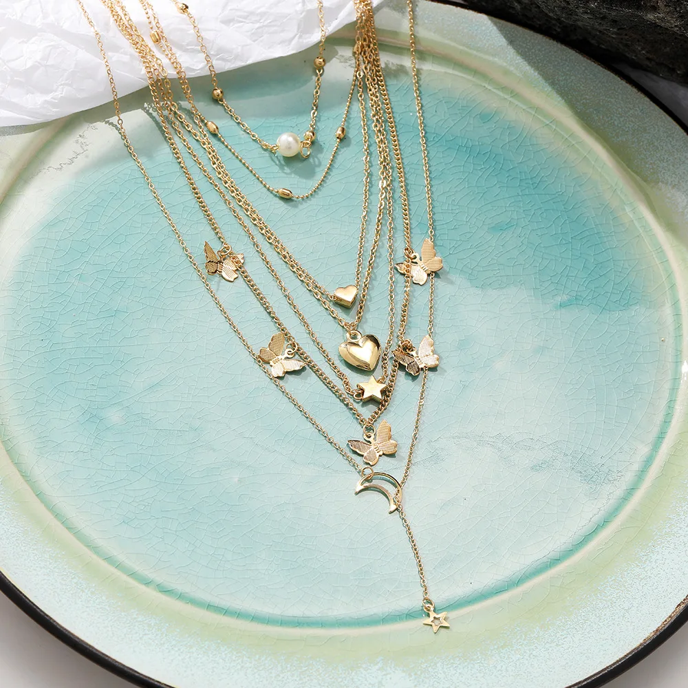 

Fashion Alloy Necklace Set for Women Retro Creative Butterfly Multilayer Personality Women's Neck Chain Choker Jewelry Gift