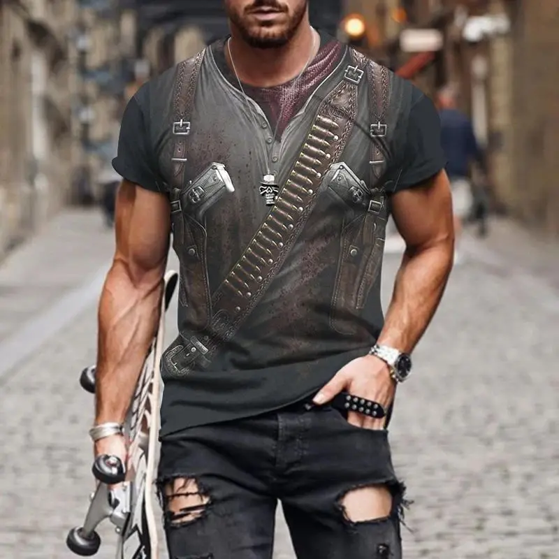 Мужской свободный спортивный топ с коротким рукавом и 3D-принтом