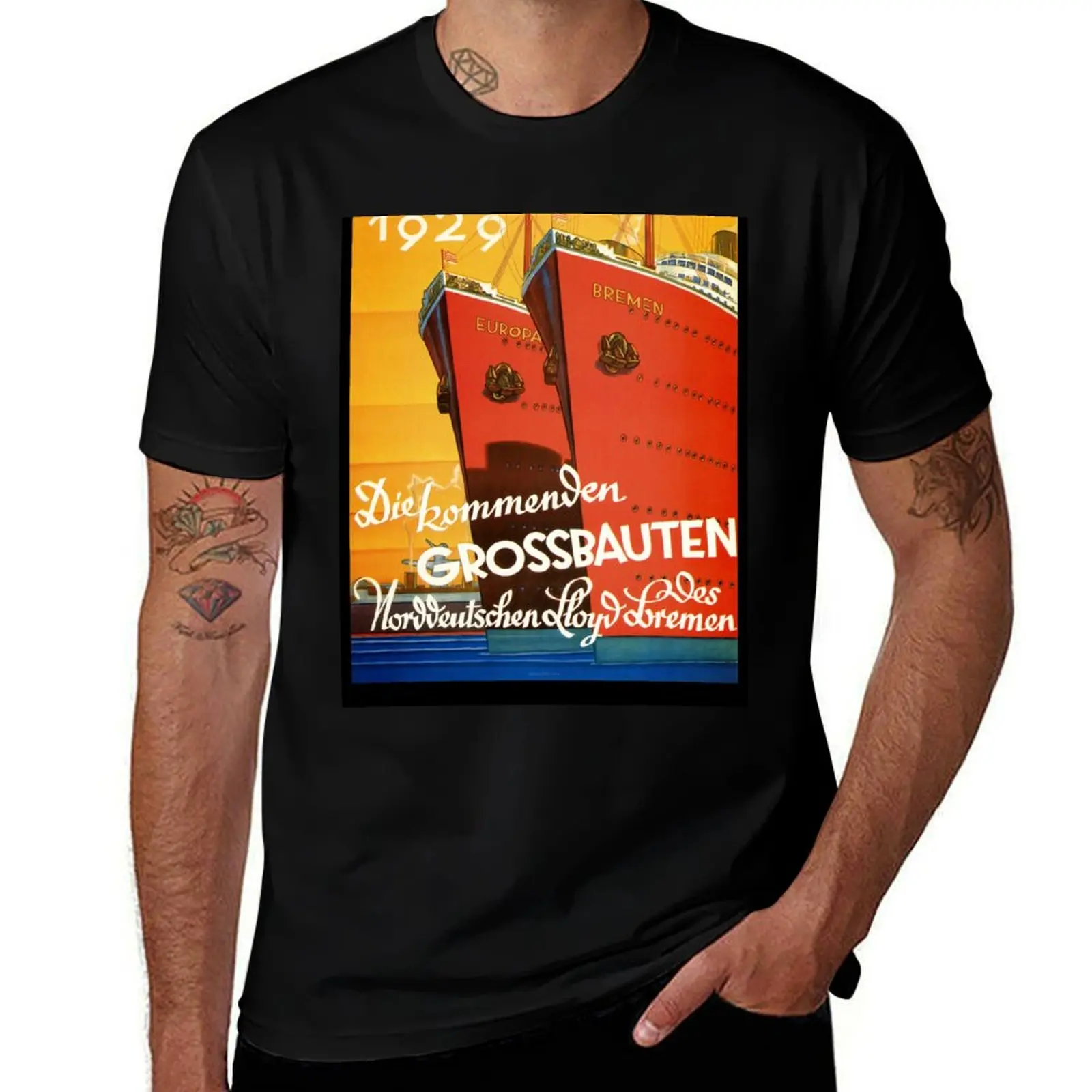 Красивая винтажная футболка с немецким круизным кораблем в стиле ар-деко