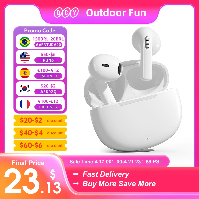 QCY T20 TWS беспроводные наушники Bluetooth 5 3 68ms с низкой задержкой 13 мм HIFI 4 микрофона + ENC