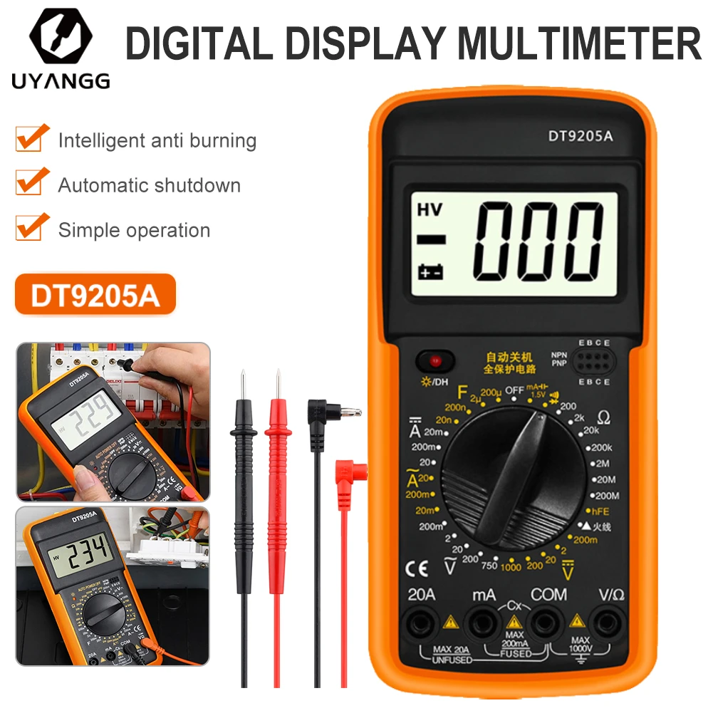 

Цифровой мультиметр DT9205A, тестер постоянного и переменного тока, ЖК-амперметр, вольтметр, Омметр, измеритель напряжения и тока, True RMS, тестер ...