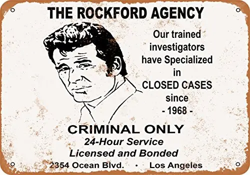 Металлическая вывеска — reklama желтых страниц Джима Рокфорда 1974 года винтажный