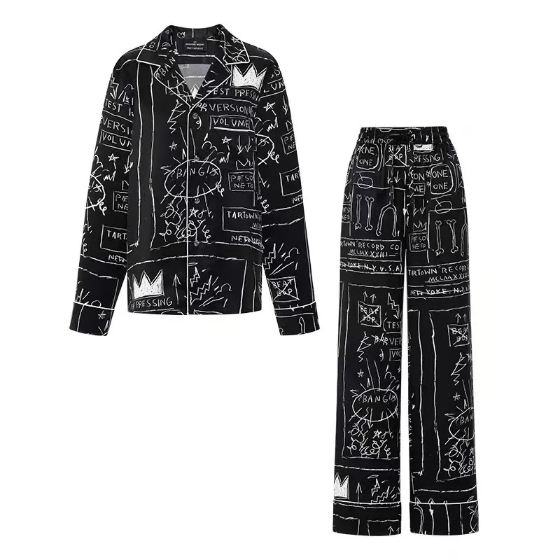 Couple pajamas Spring and Autumn Long sleeved Premium Ice Silk Pajamas 2023 New Women's and Men's Home Fur Set