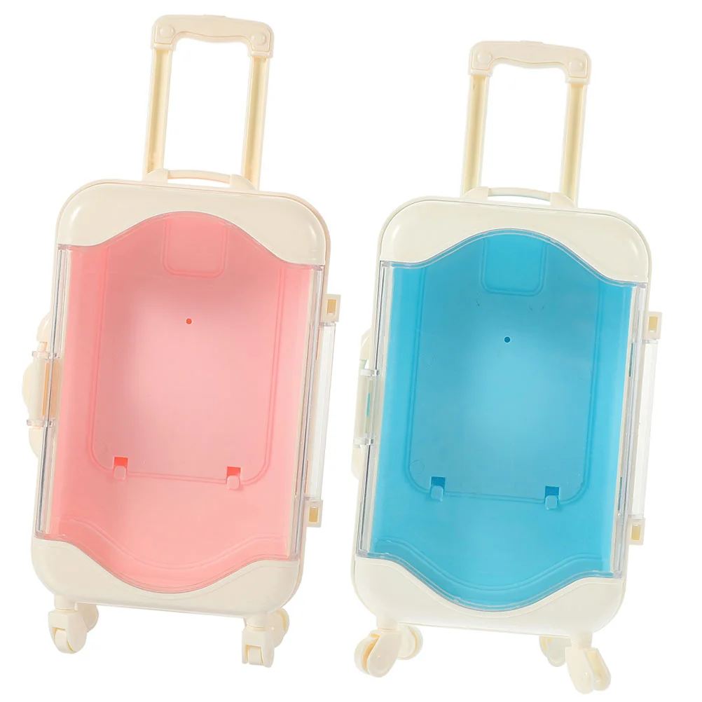 

2 Pcs Mini Suitcase Imitation Miniature Carrying Trolley Plastic House Ornament Travel Luggage Playing Child
