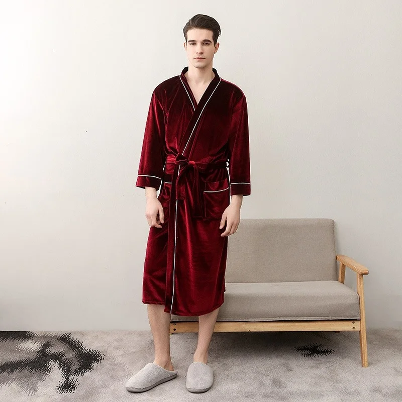 

Autumn Men Velvet Kimono Robe Gown Sleepwear Comfortable Casual Soft Bathrobe Gown Nightgown Elegant Solid Homewear Noightwear