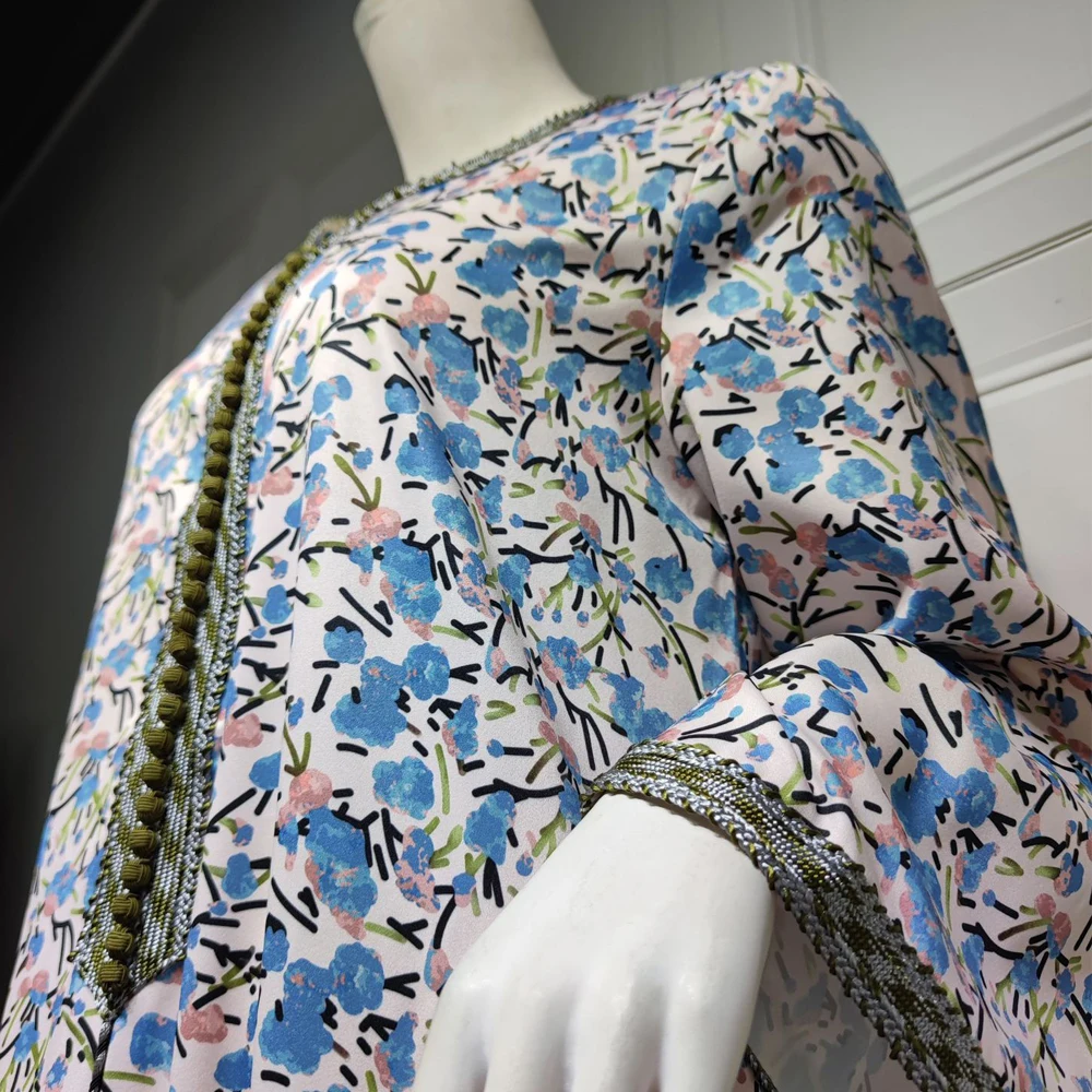 Simple Abaya Dubai Turkey Dresses For Women Floral Print Long Sleeve Robe Arabe Kaftan Kimono Djellaba Marocaine Femme Khimar