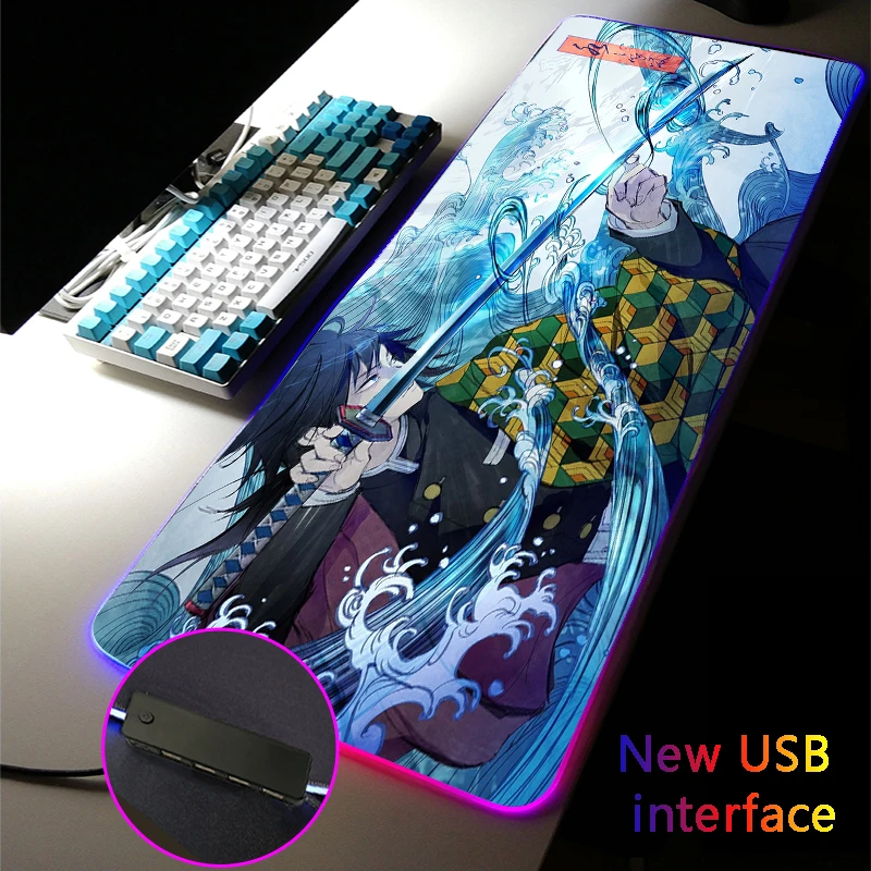 Demon Slayer Giyuu RGB Mouse Pad USB Hub Zenitsu Multi-interfac Desk Mats Four USB Docking Dock Gaming MousePad Typec Interface