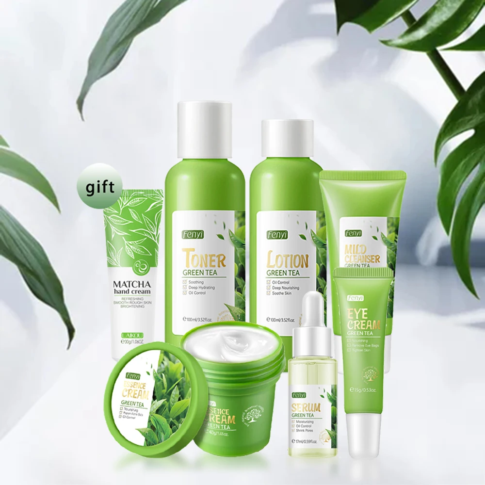 

Набор для ухода за кожей с зеленым чаем, увлажняющий крем для лица, удаление акне, против темных кругов, крем для глаз, косметические товары д...