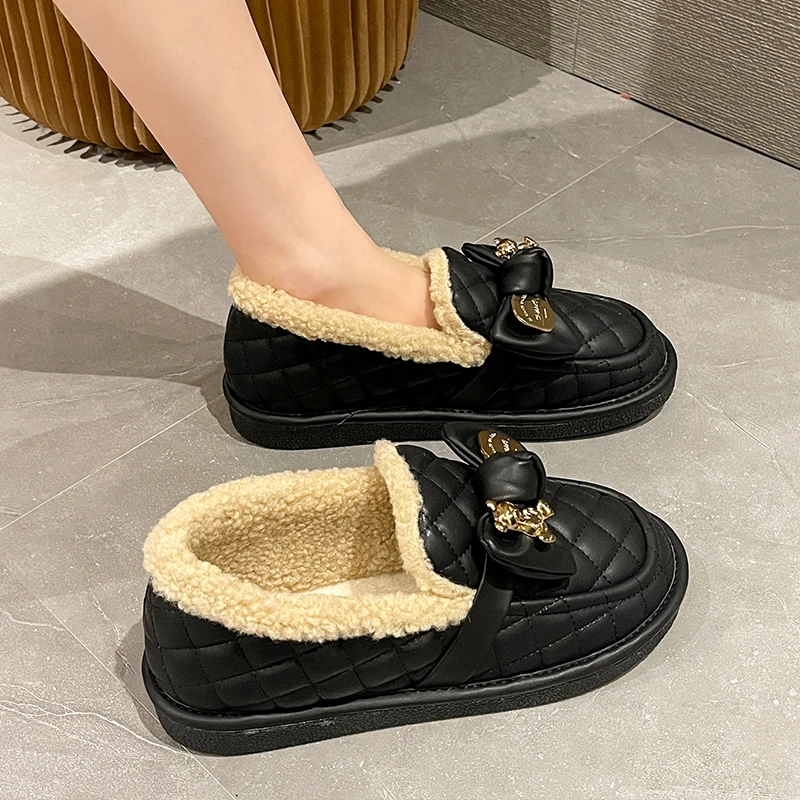 

Women Shoes Autumn Modis Casual Female Sneakers Loafers Fur Slip-on Bow-Knot Round Toe Fall 2022 Slip On Winter Butterfly Moccas