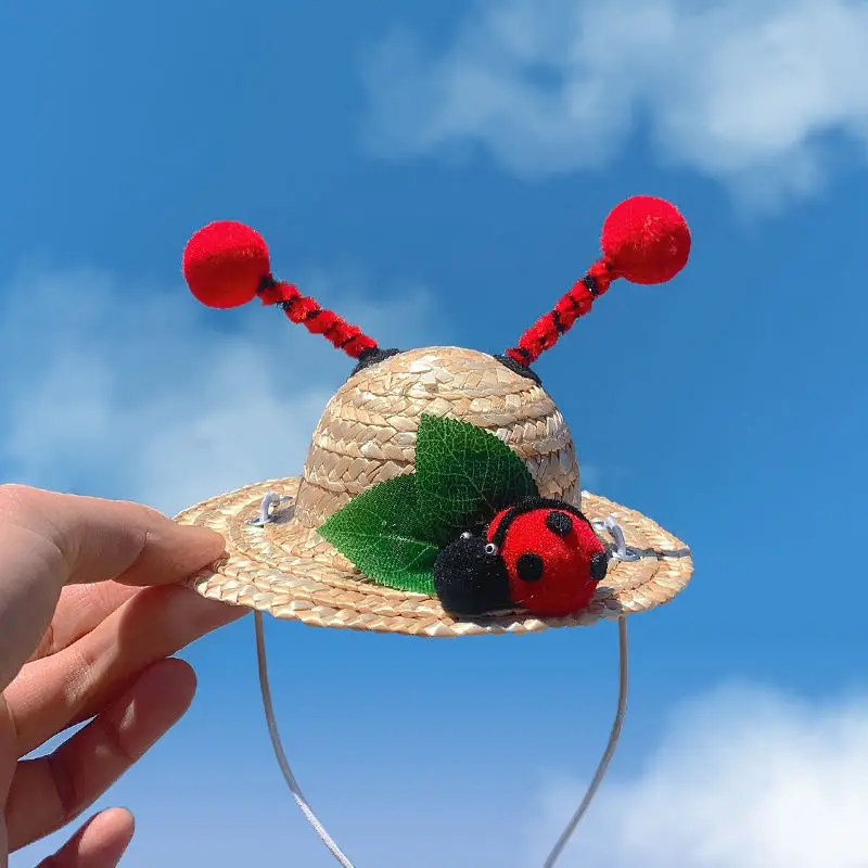 

New Pet Summer Straw Hat Decoration Small and Medium Puppies Bee Hat Teddy Pet Disguise Photo Props