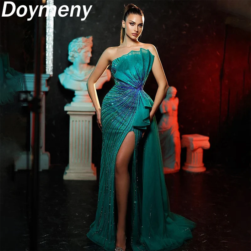 

Doymeny Women’s Sparkly Beaded Prom Dress Bow Sequin Strapless Mermaid Cocktail Dress with High Split Formal Evening Party Gown