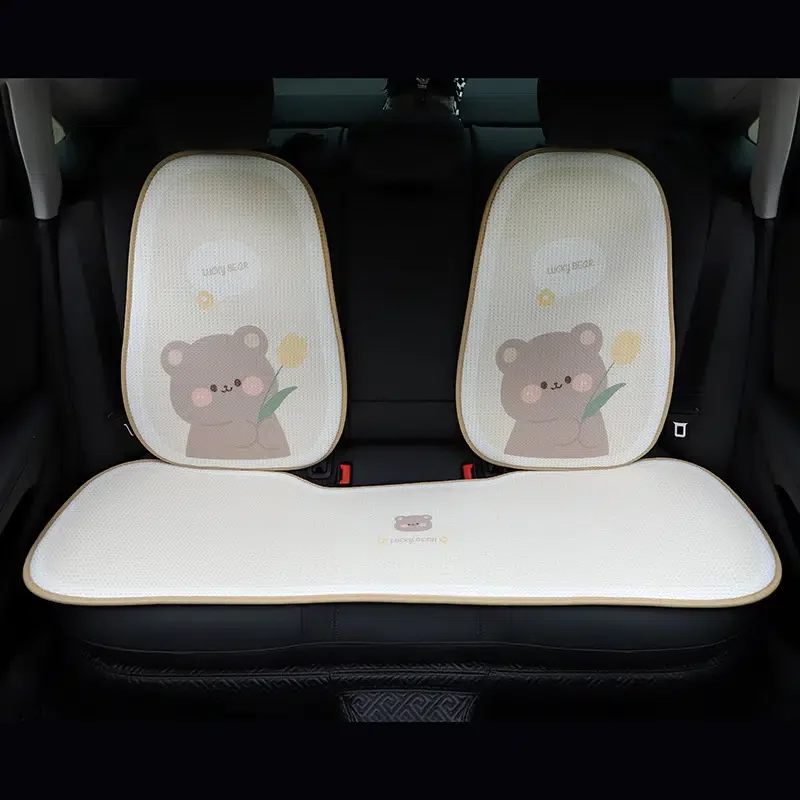 

1pc Car Seat Cushion Ice Silk Cartoon Bear Breathable Warm Cute Car Seat Protection Pad Car Seat Backrest Rear Seat Cushion For