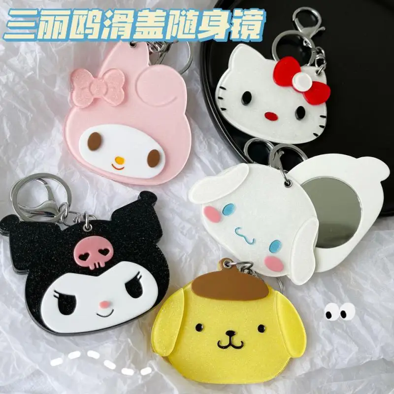 

Sanrio Hellokitty Mymelody Kuromi Purin Cinnamoroll Cartoon Three-dimensional Portable Mirror Portable Rotating Cute Keychain