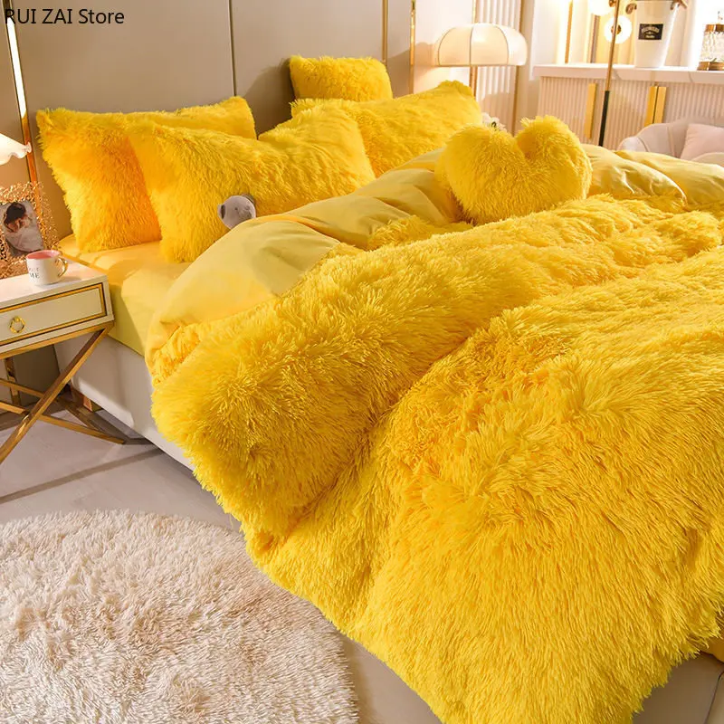 

1 PCS Pillow Case Winter Bedding Girl Bed Decor High-end Luxury Mink Velvet Duvet Cover Thickened Warm Lamb Wool Plush Quilt