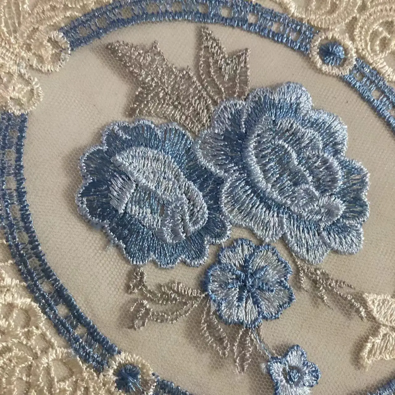 20*26.5cm Baby Blue Rose Lace Flower Applique Ribbon Trim for Sofa Curtain Towel Bed Cover Trimmings Home Textiles DIY Polyester images - 6