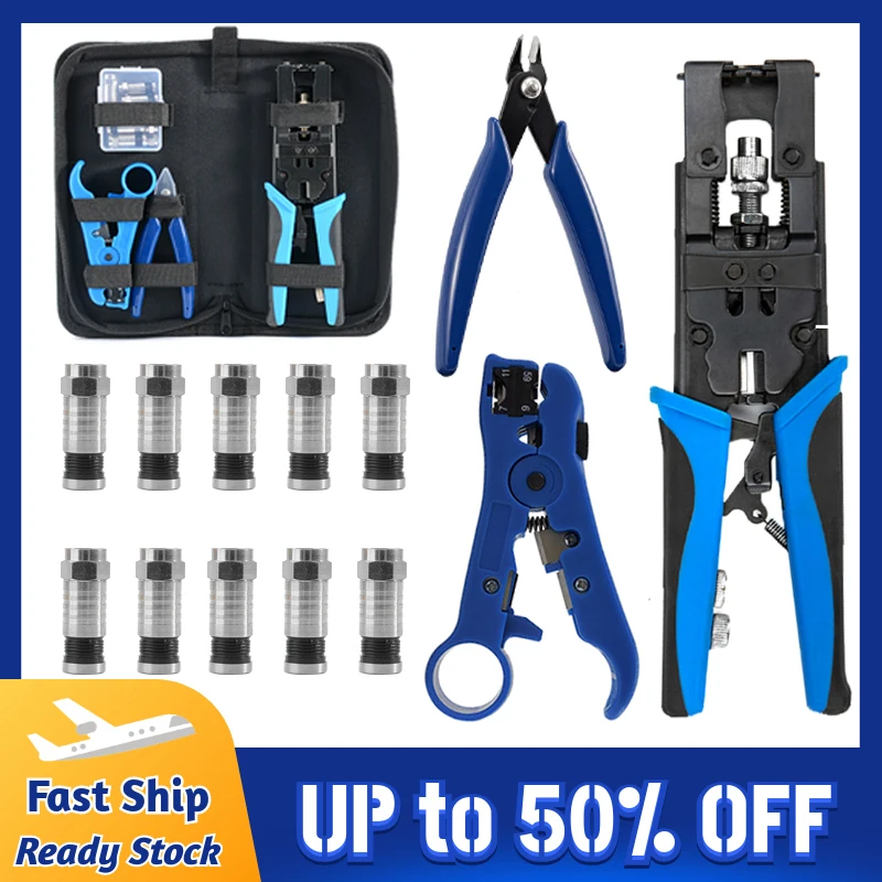 

Compression Connector Crimper Kit Adjustable Coaxial Cable Crimping Tool for RG59 RG6 F BNC RCA with 10PCS Compression Connector