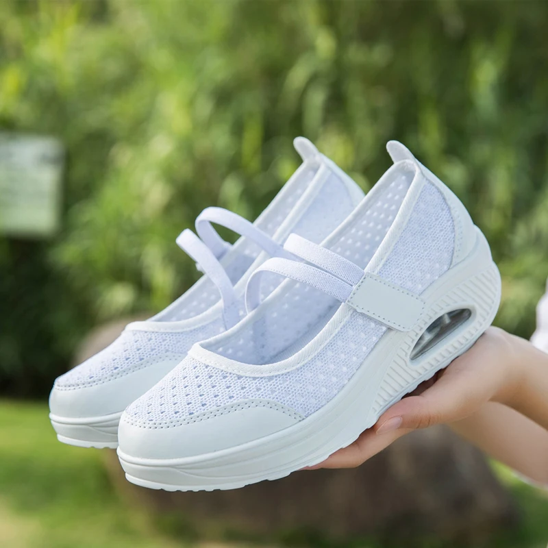 Women Walking Shoes Cushioned Loafers Athletic Mesh Breathable Chunky Sneakers Famale Footwear