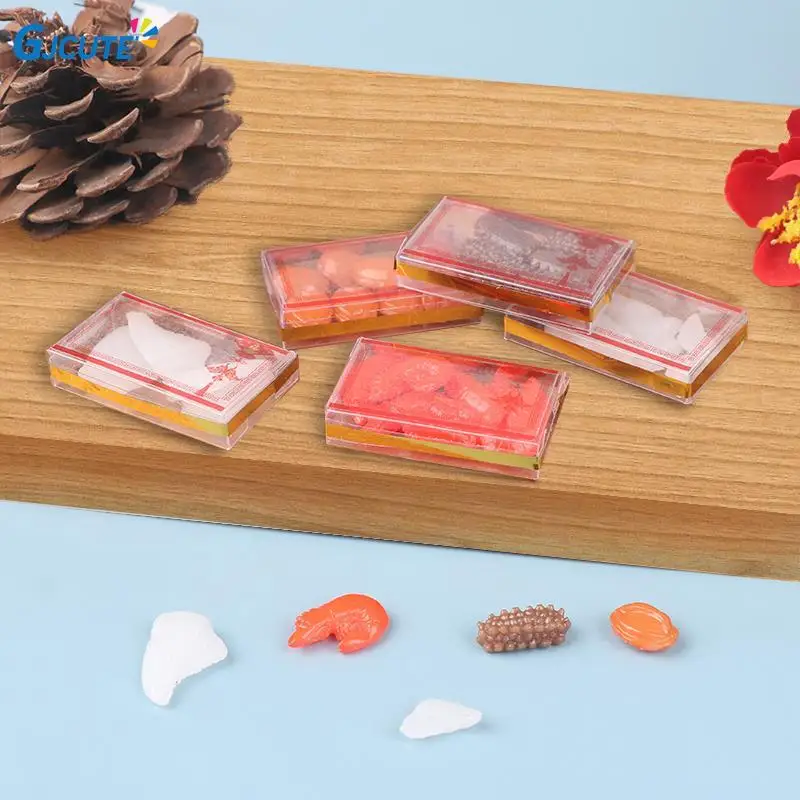 

1 Set 1:6 1:12 Dollhouse Miniature Seafood Food Model Shark Fin/Abalone/Shrimp/Sea Cucumber with Box Kitchen Decor Kids Toys