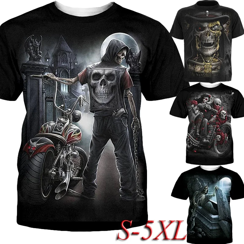 

Summer Horror Gothic Skull 3D Print T-shirt Men Punk Motorcycle Emo Sportswear Short Sleeve Casual Harajuku Tops Male Clothing