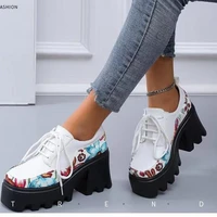 small leather shoes with thick soles 2022 summer fashion print retro large size shoes thick heel platform shoes leisure time