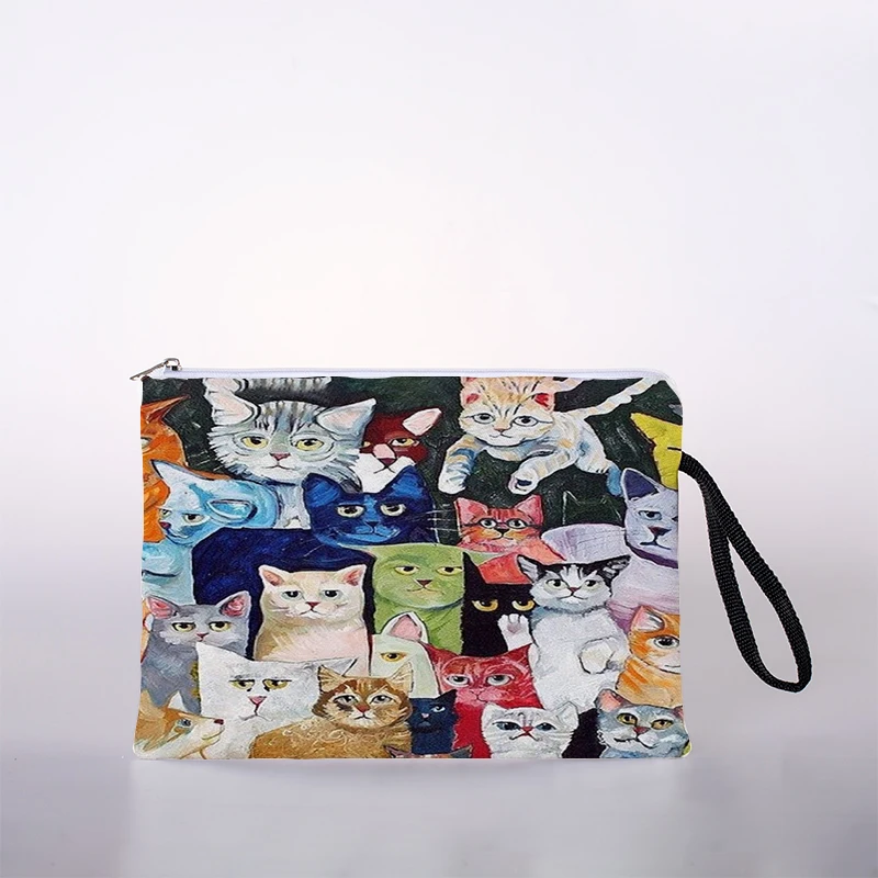 

Women's Mini waterproof cosmetic bag fashion oil painting cat Cosmetic Bag Girl Cosmetic Bag Gift Travel Organizer